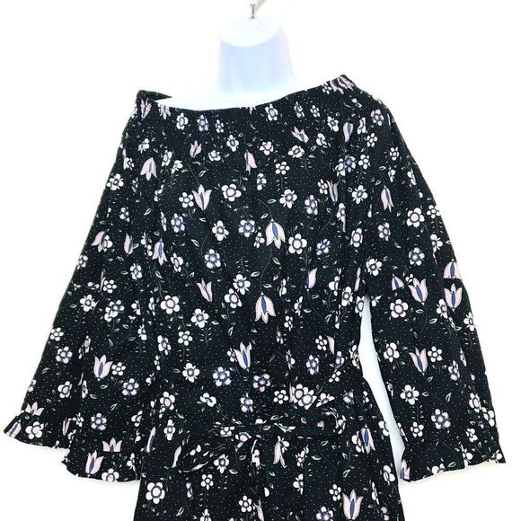 Eloquii‎ Womens Plus Black Off Shoulder Dress Size 26 Tie Waist Long Sleeve - Picture 2 of 10